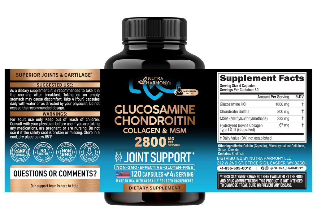 Glucosamine Chondroitin MSM Collagen 2800 mg 120 Caps Q325