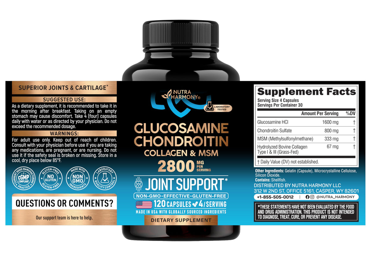 Glucosamine Chondroitin MSM Collagen 2800 mg 120 Caps Q325