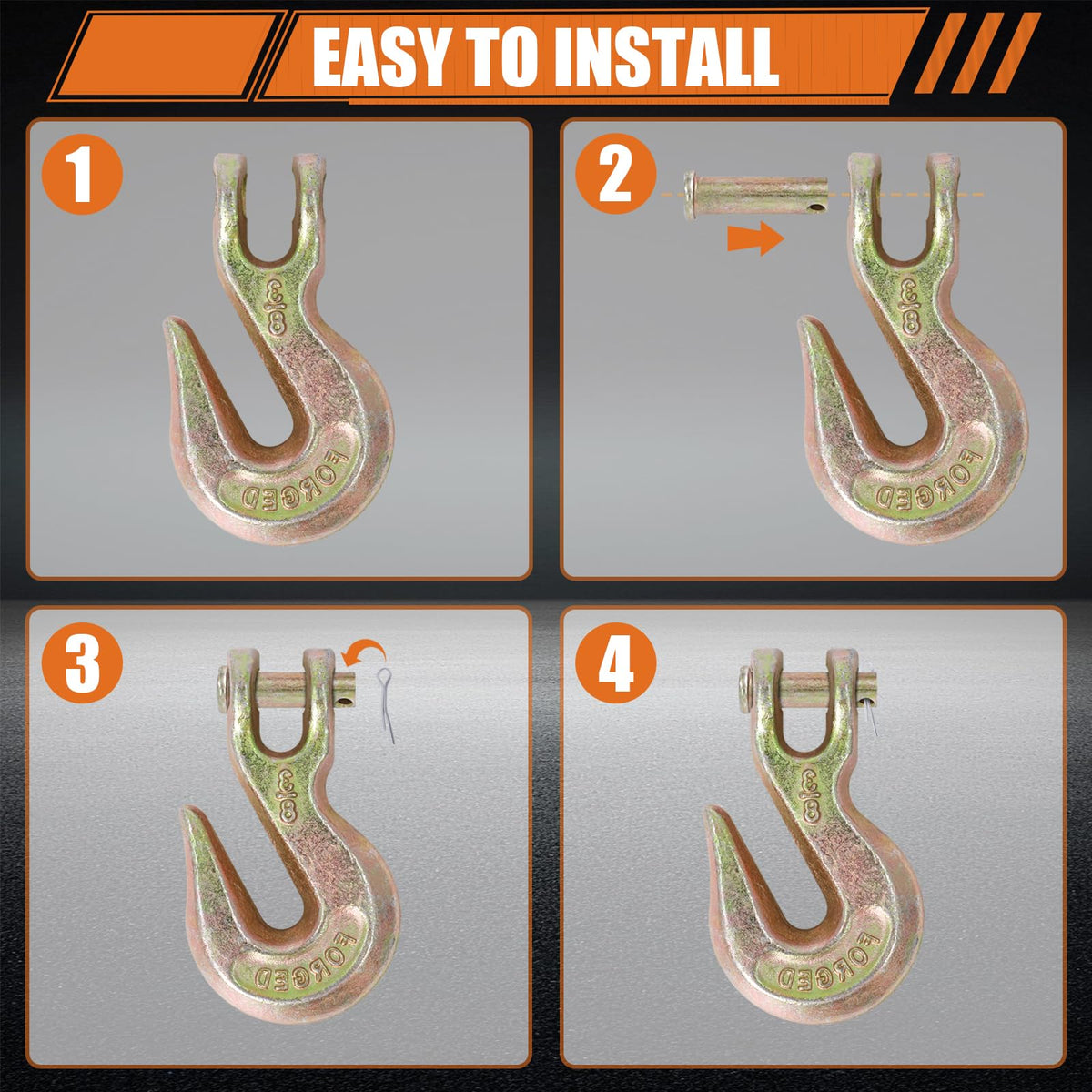3/8" Grade 70 Clevis Grab Hooks, 10 Pack L47767