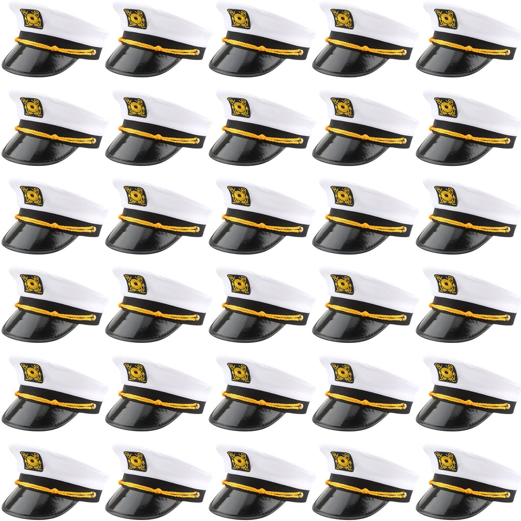 White Adjustable Captain Hats 30 Pack F282560