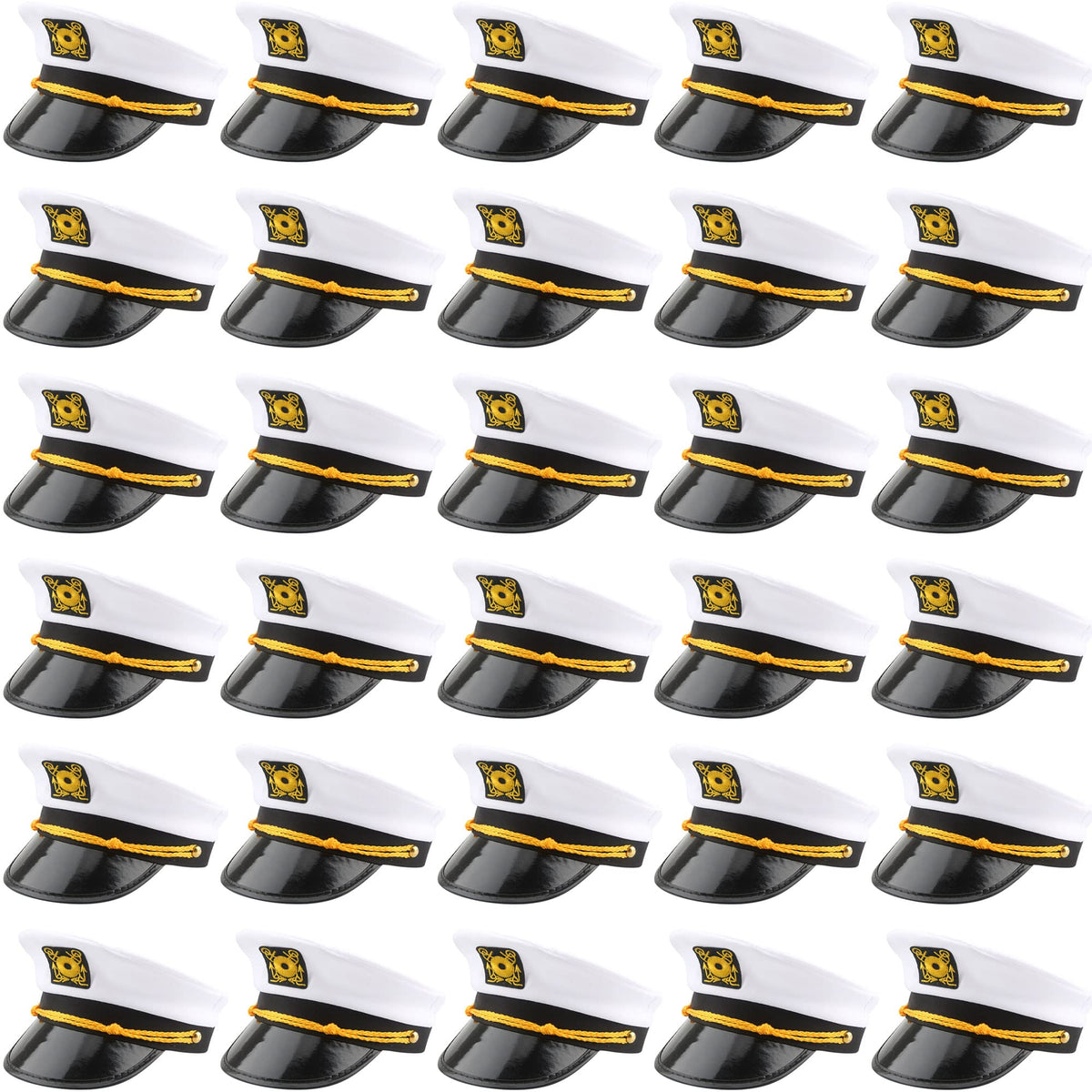 White Adjustable Captain Hats 30 Pack F282560