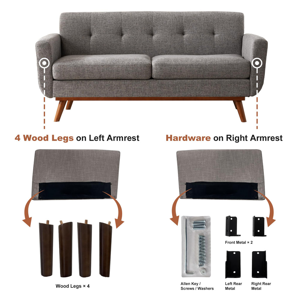 65.2" W Grey Button Tufted Loveseat Sofa P6957
