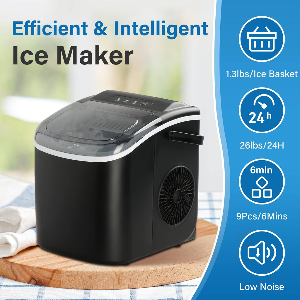 Countertop Ice Maker with Self-Cleaning, Ice Spoon and Basket, Black O585817