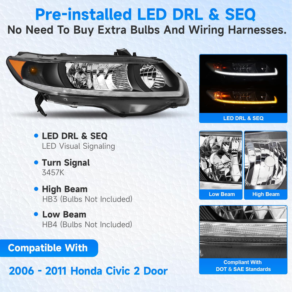 Headlight Assembly for 2006-2011 Honda Civic 2-Door Coupe Z505365