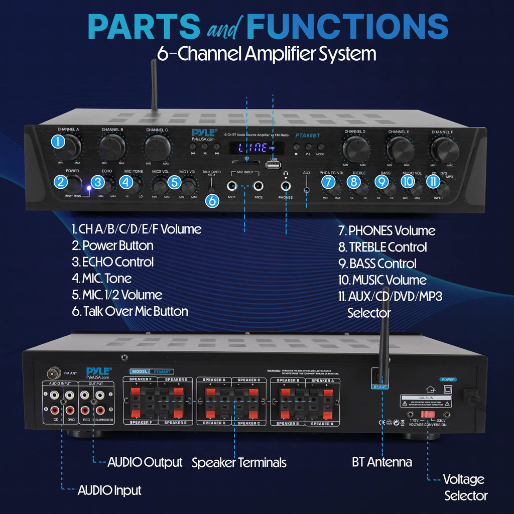 6 Channel 600 Watt Bluetooth Home Audio Amplifier K3541