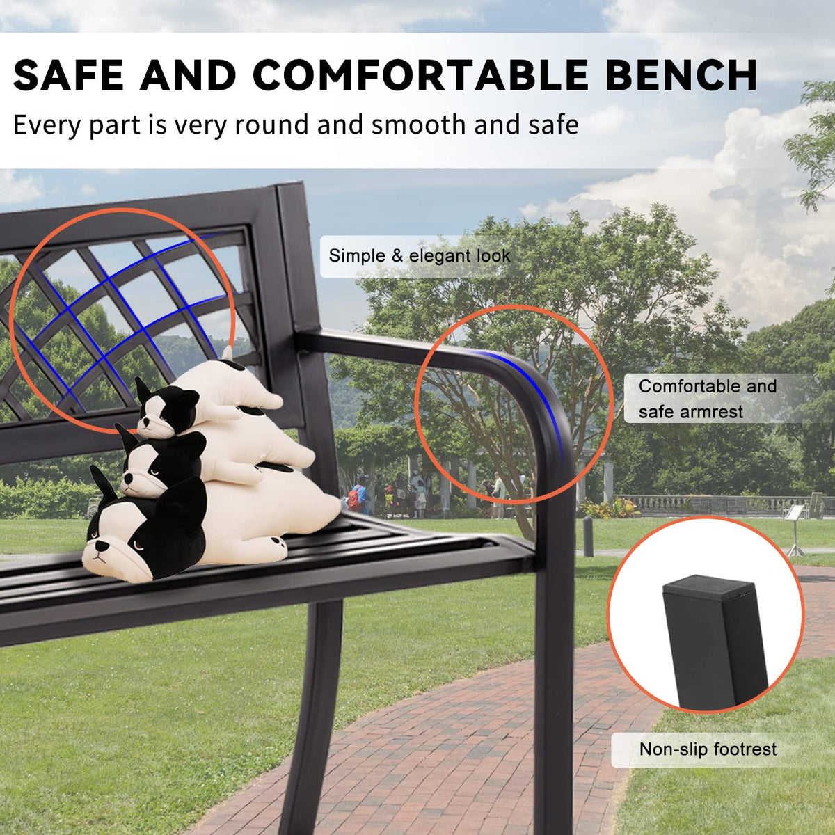 4 Feet Heavy-Duty Metal Patio Bench with Backrest Armrests L999