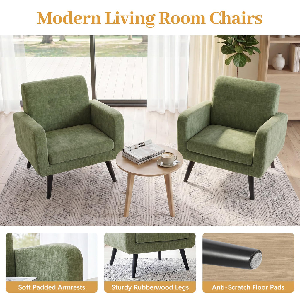 Olive Green Chenille Upholstered Accent Chairs Set of 2 X680