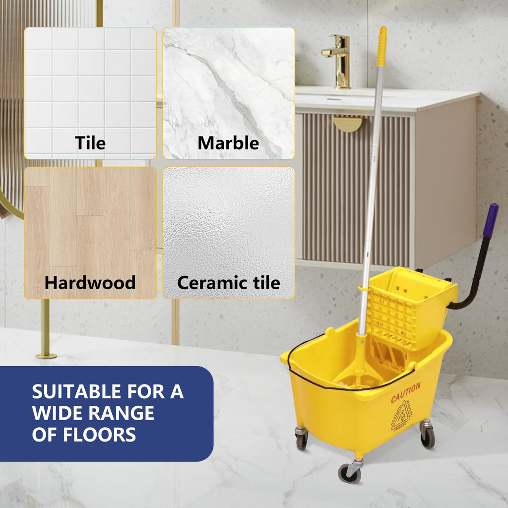 35Qt. Side-Press Mop Bucket and Wringer Combo on Wheels, Yellow X1503