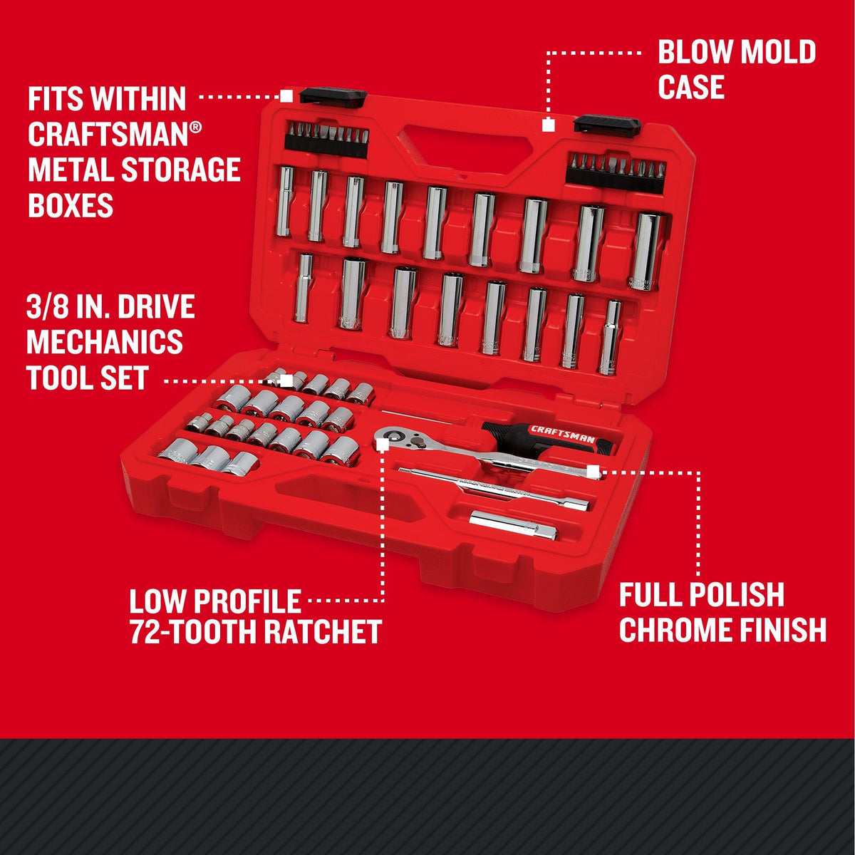 Mechanics Tool Set, 3/8 Inch Drive, 61 Piece O8800