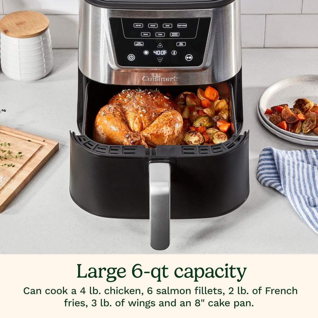 6-Quart Air Fryer with 4 Cooking Functions, Black & Stainless Steel A657446
