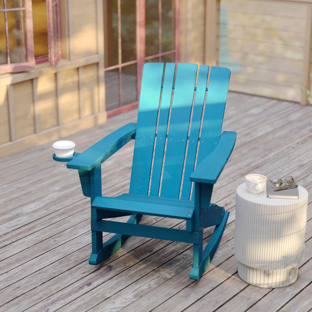 Blue Weather Resistant Poly Resin Adirondack Rocking Chair E49444