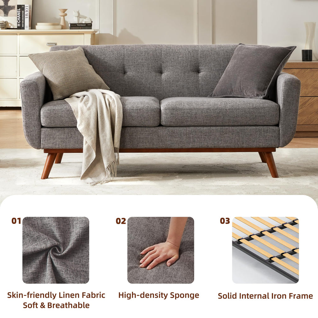 65.2" W Grey Button Tufted Loveseat Sofa P6957