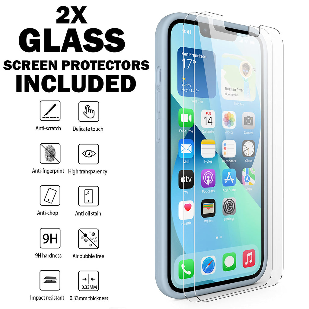 Light Blue Silicone Case with Glass Screen Protectors A8567