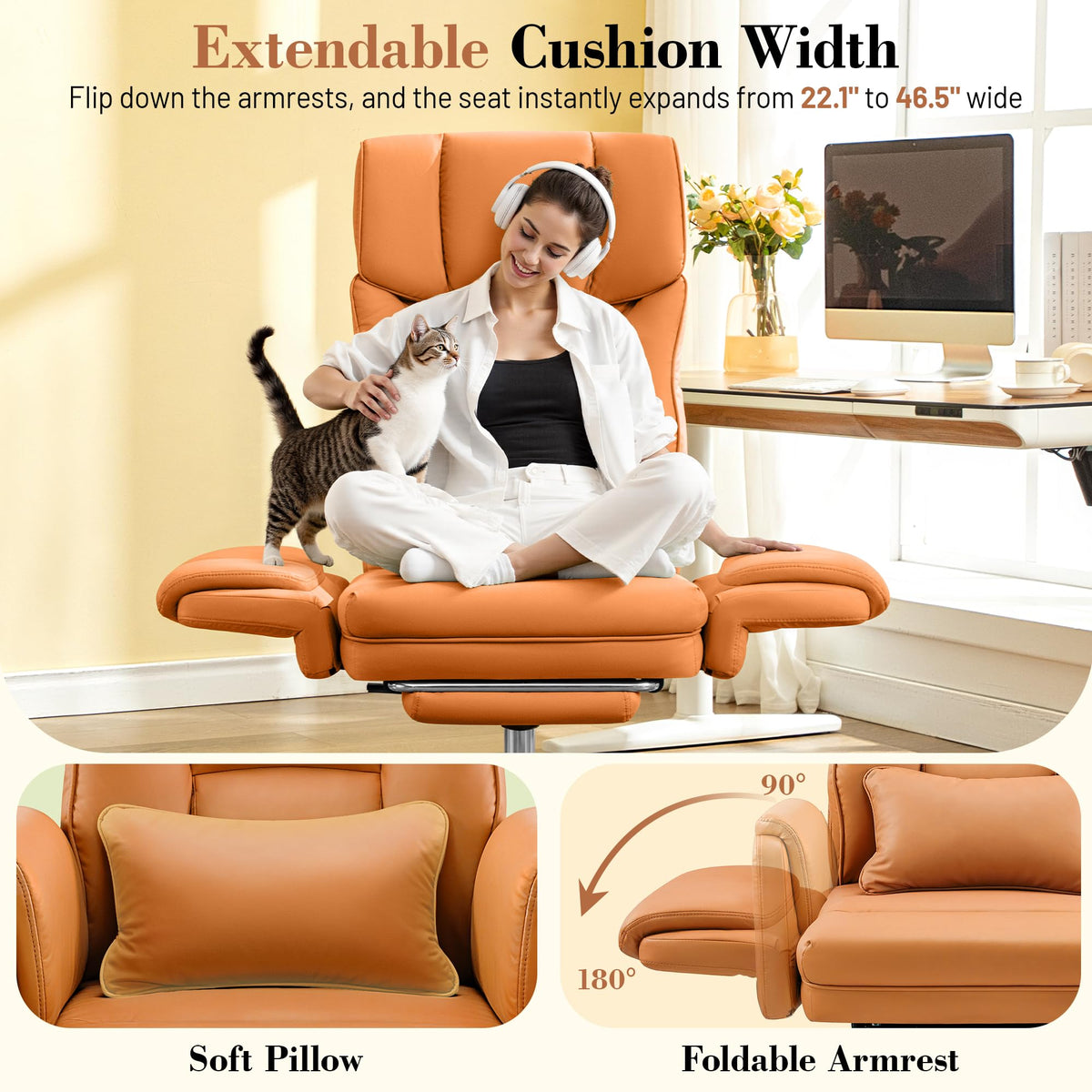 Brown Office Chair with Flip Armrests T236