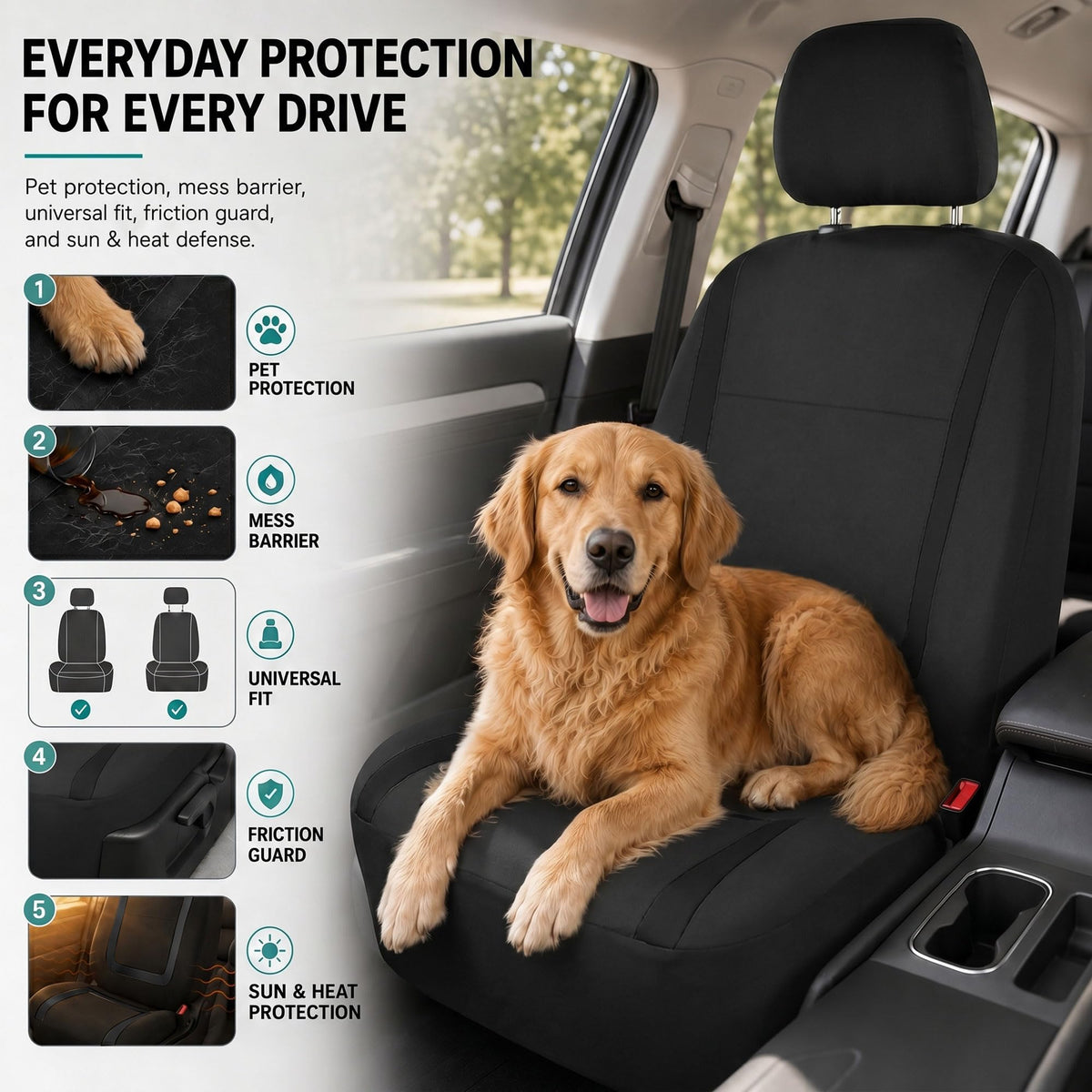 Cloth Car Seat Covers Front Set Black G66374