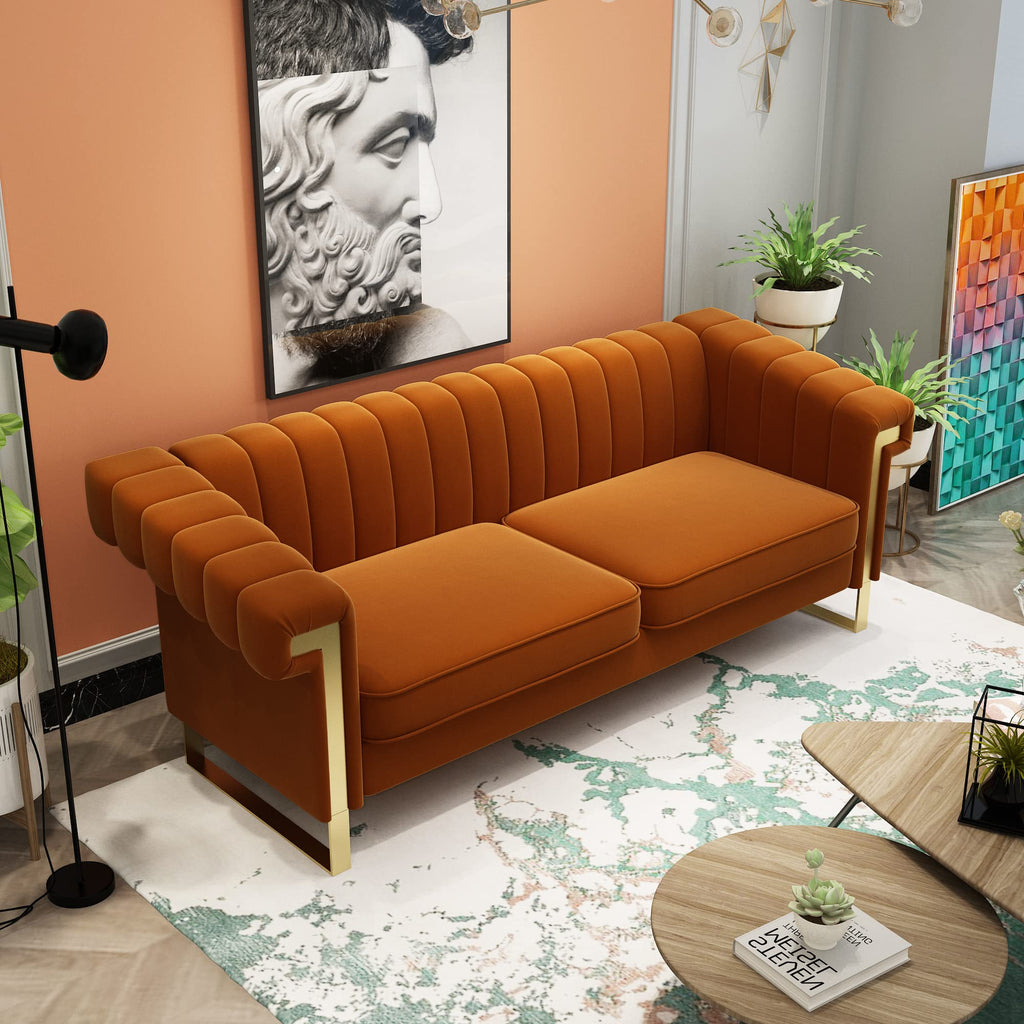 84 Inch Orange Velvet Chesterfield Sofa C888
