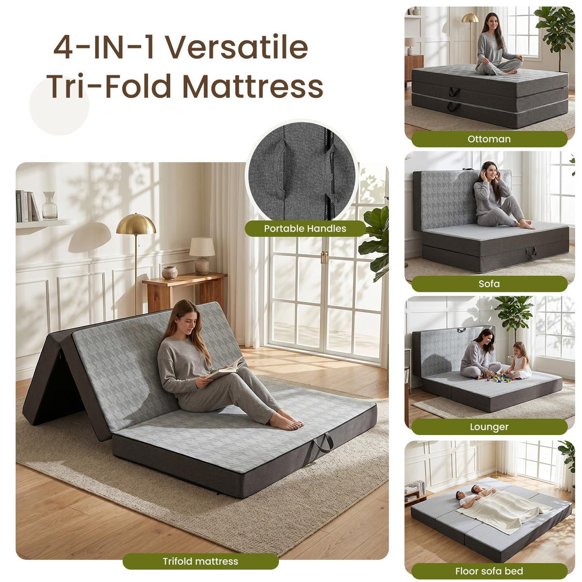 6" Trifold Full Size Memory Foam Mattress Q74808
