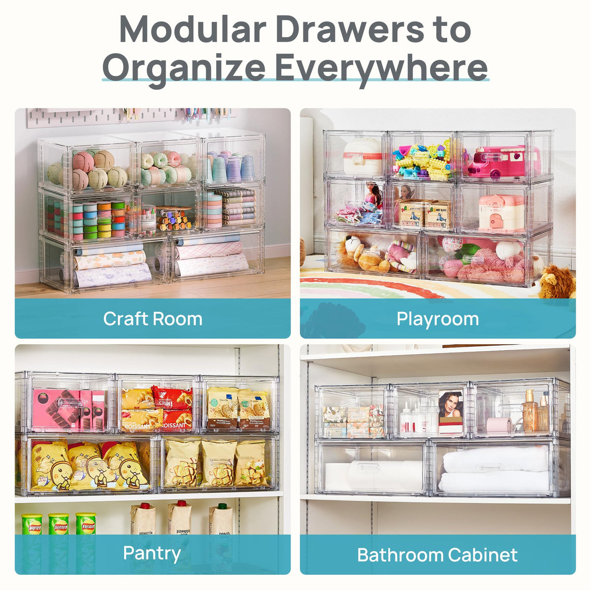 Clear Stackable Storage Drawers 4 Pack 15QT U348