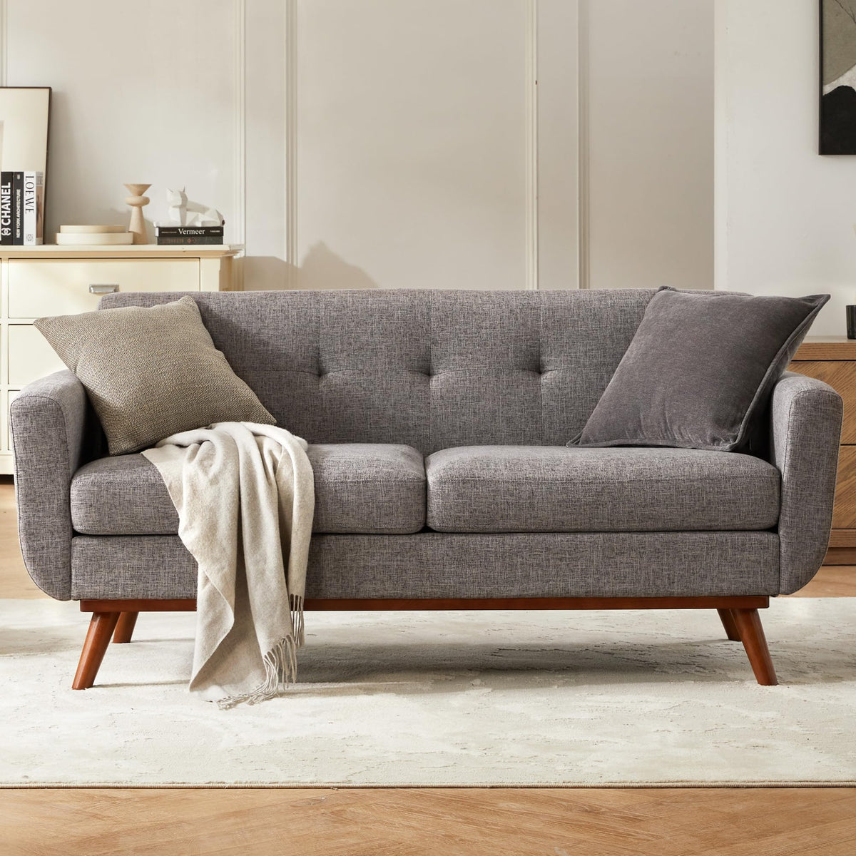 65.2" W Grey Button Tufted Loveseat Sofa P6957