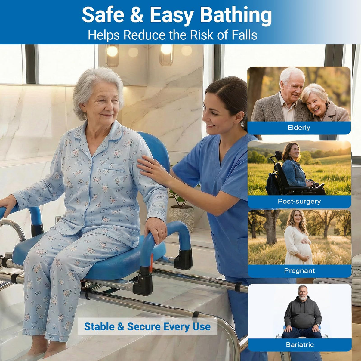 Sliding Shower Chair Tub Transfer Bench with 360° Swivel Seat Q5324