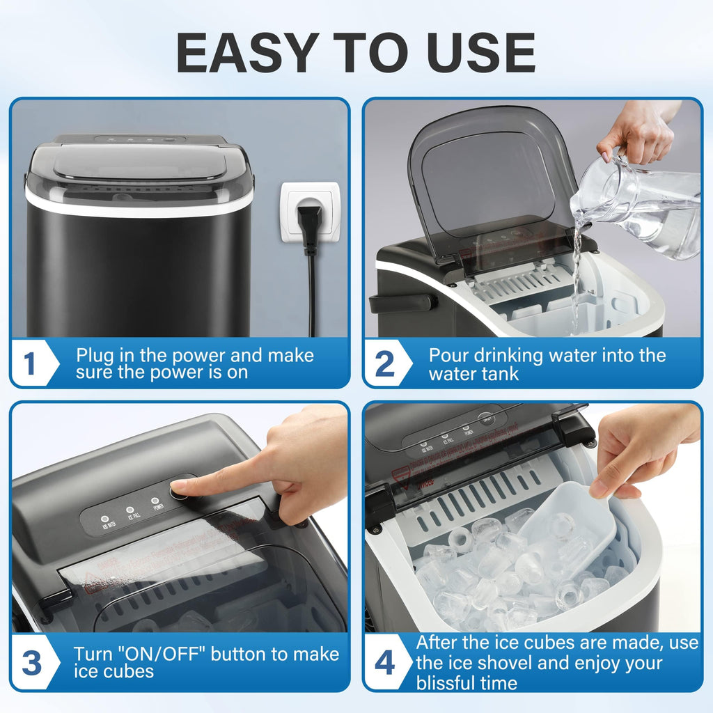 Countertop Ice Maker with Self-Cleaning, Ice Spoon and Basket, Black O585817