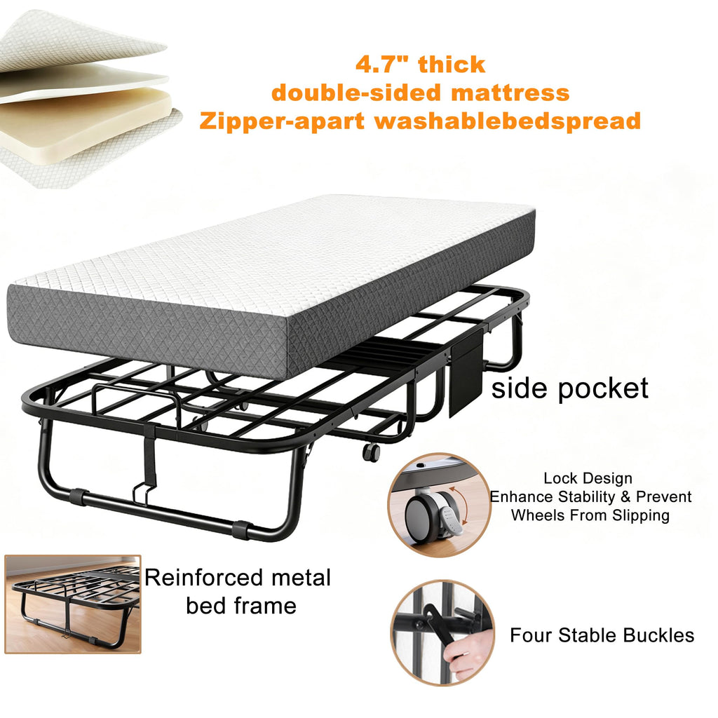 Folding Rollaway Guest Bed with 5" Memory Foam Mattress, Twin Size K518
