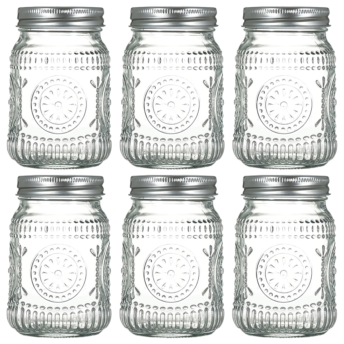 6-Pack Glass Mason Jars 16 oz Wide Mouth Canning Jars Z370