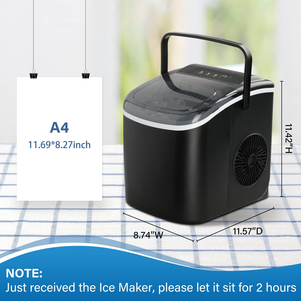Countertop Ice Maker with Self-Cleaning, Ice Spoon and Basket, Black O585817