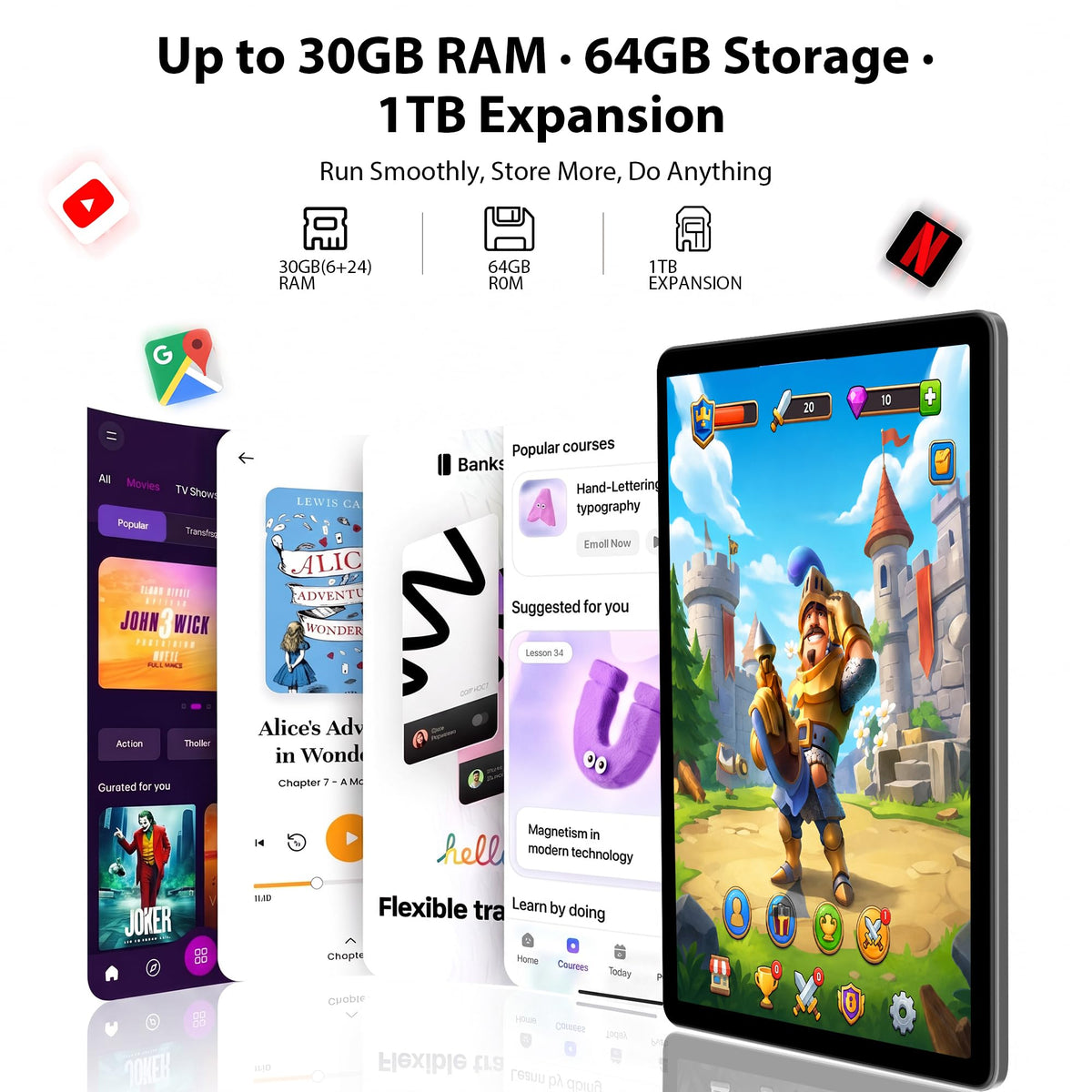10.1" Android 16 Tablet with Keyboard, 30GB RAM 64GB ROM, Gray B648