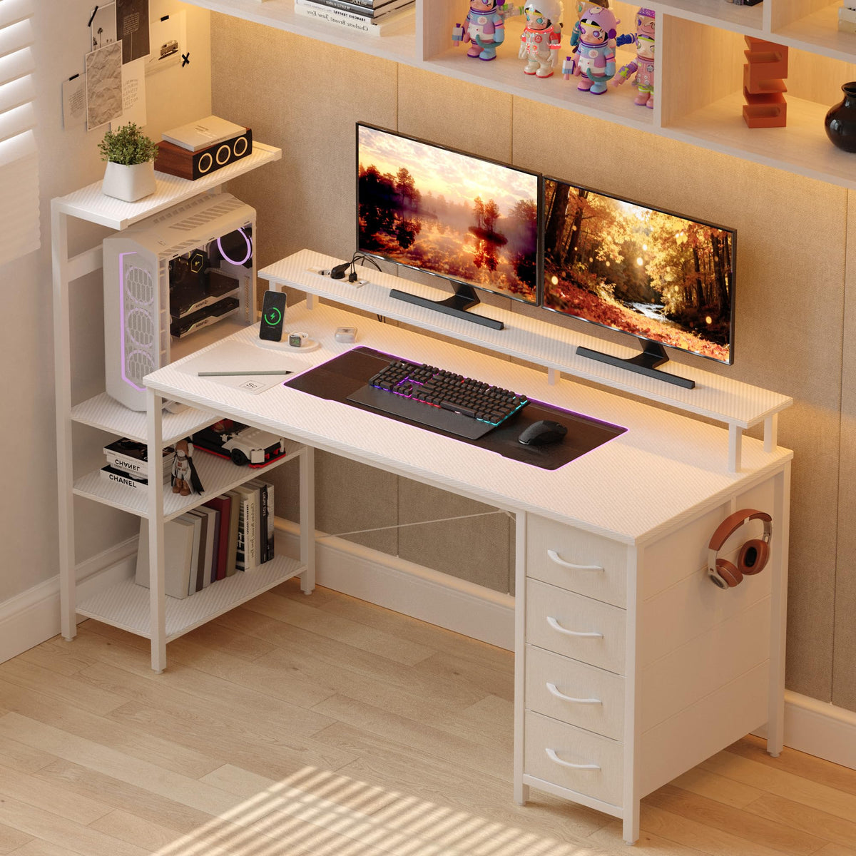 51 Inch White Gaming Desk with Drawers M55758