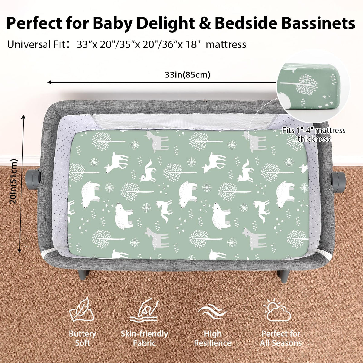 Fitted Bassinet Sheets 33”x20” 3-Pack A56283