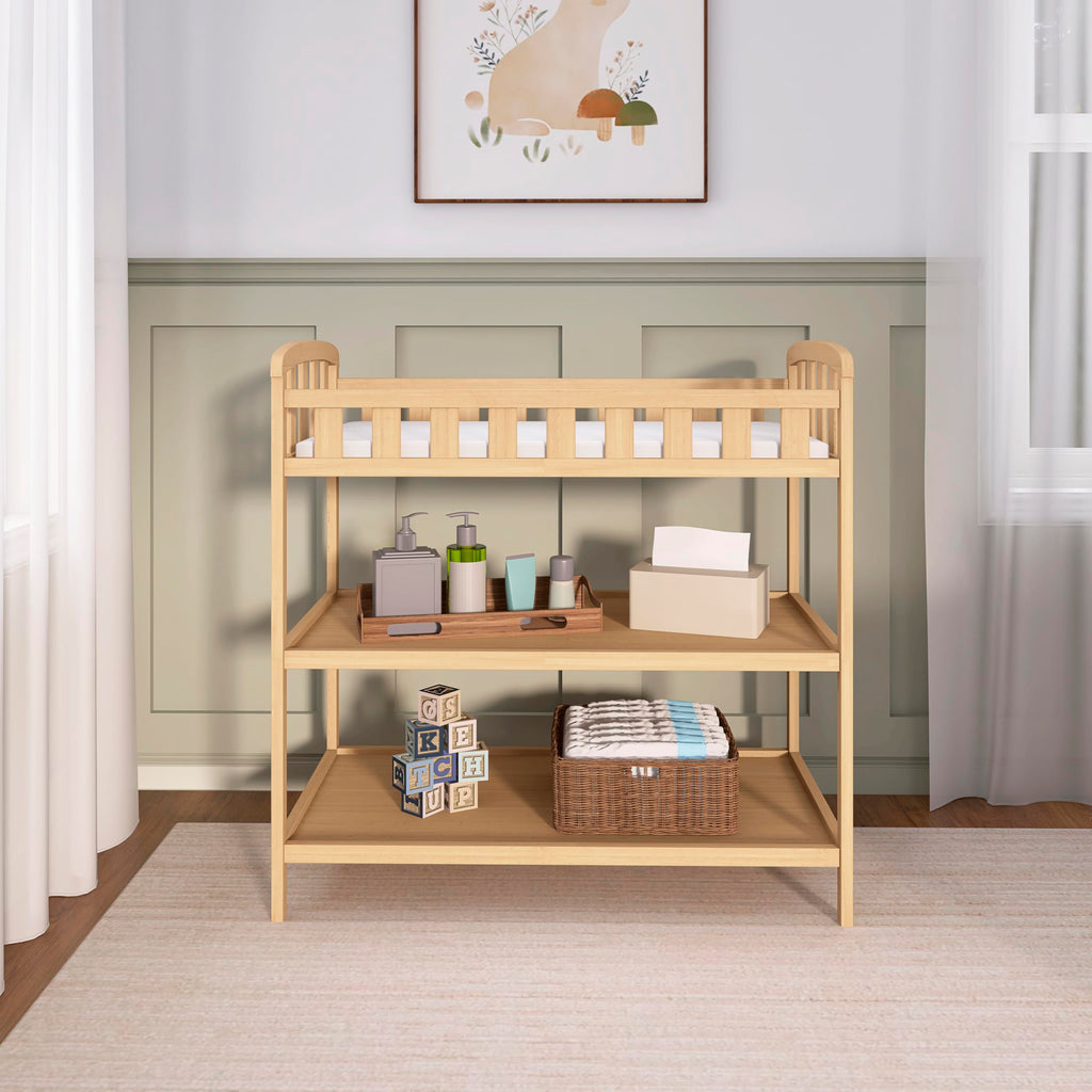 Compact Portable Pinewood Changing Table with Safety Rails Q647057