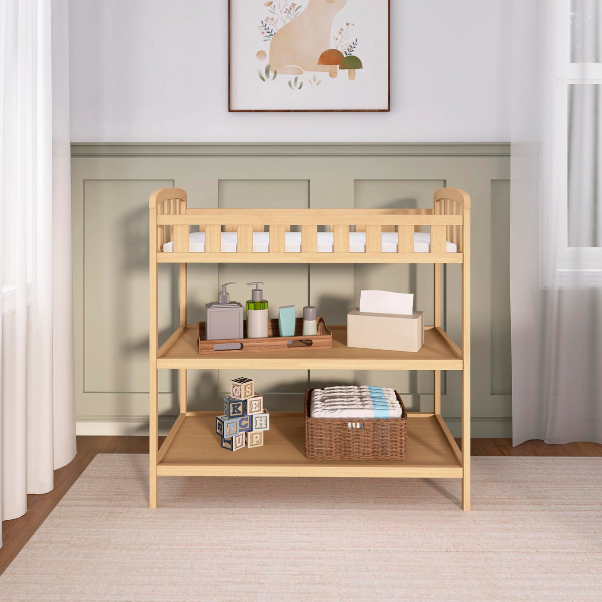 Compact Portable Pinewood Changing Table with Safety Rails Q647057