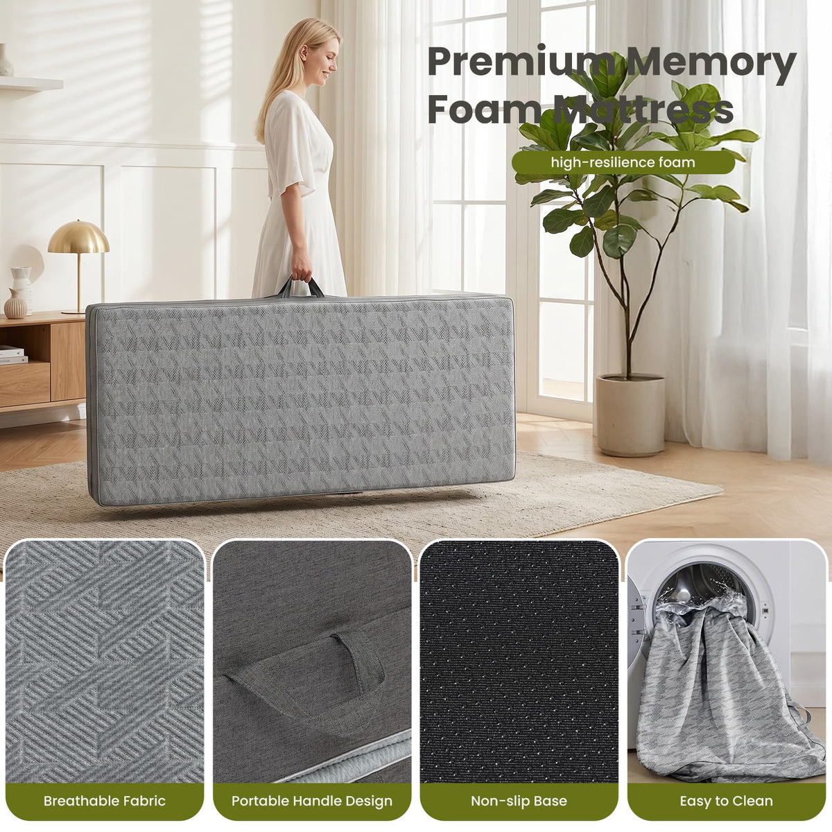 6" Trifold Full Size Memory Foam Mattress Q74808