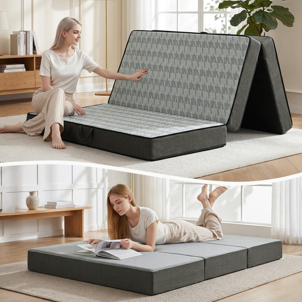 6" Trifold Full Size Memory Foam Mattress Q74808