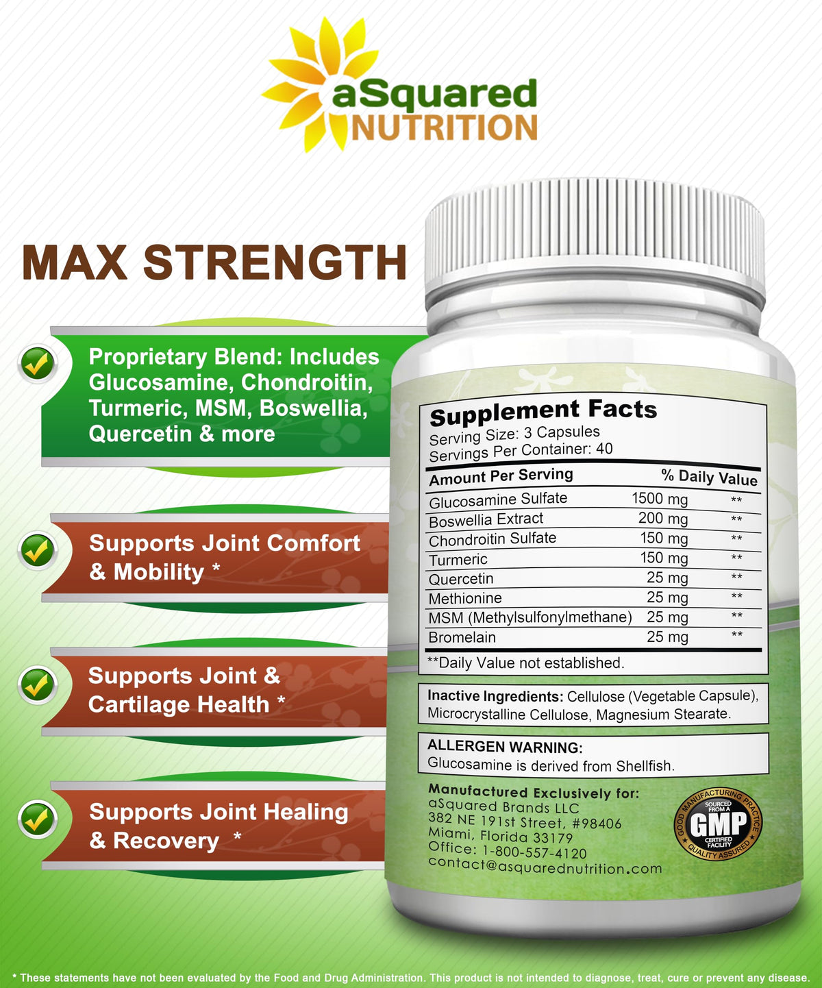 Glucosamine Chondroitin Turmeric MSM Boswellia 120 Capsules Supplement N19521