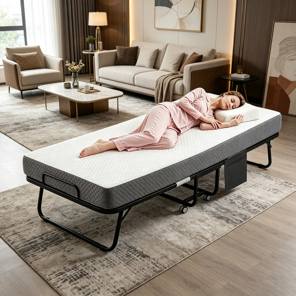 Folding Rollaway Guest Bed with 5" Memory Foam Mattress, Twin Size K518