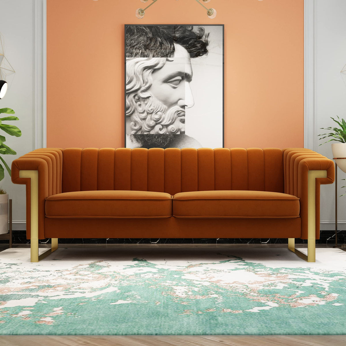 84 Inch Orange Velvet Chesterfield Sofa C888