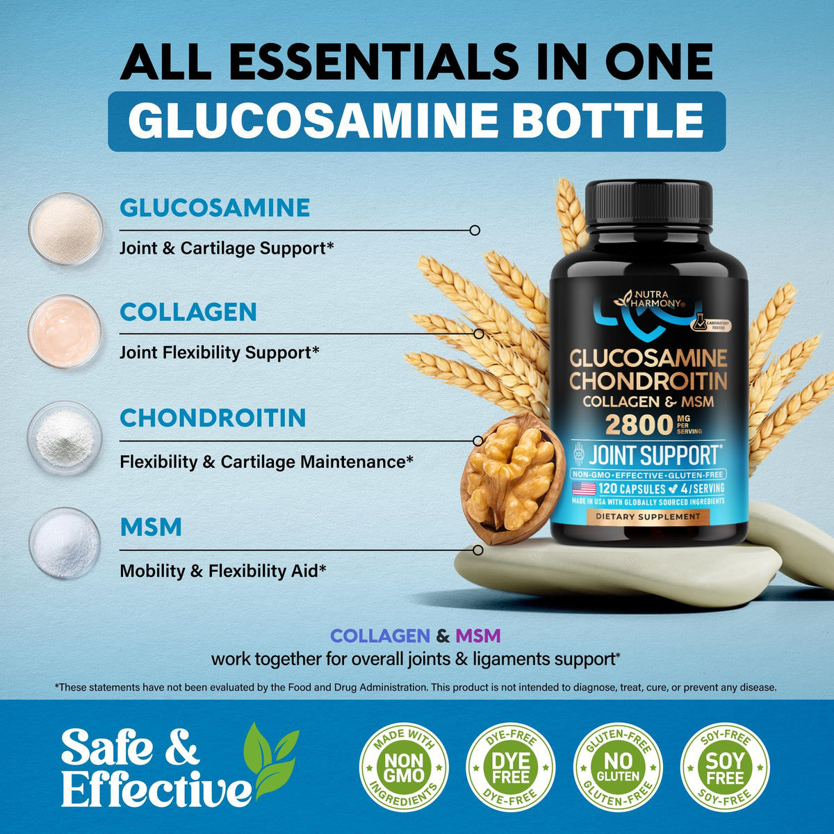 Glucosamine Chondroitin MSM Collagen 2800 mg 120 Caps Q325