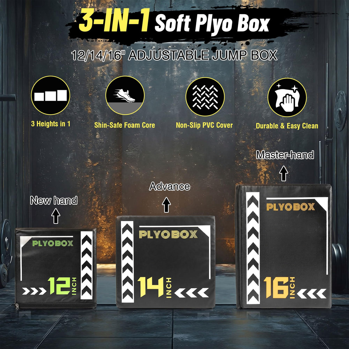 3 in 1 Foam Plyometric Jump Box, 12 14 16 Inch Soft Plyo Box C943