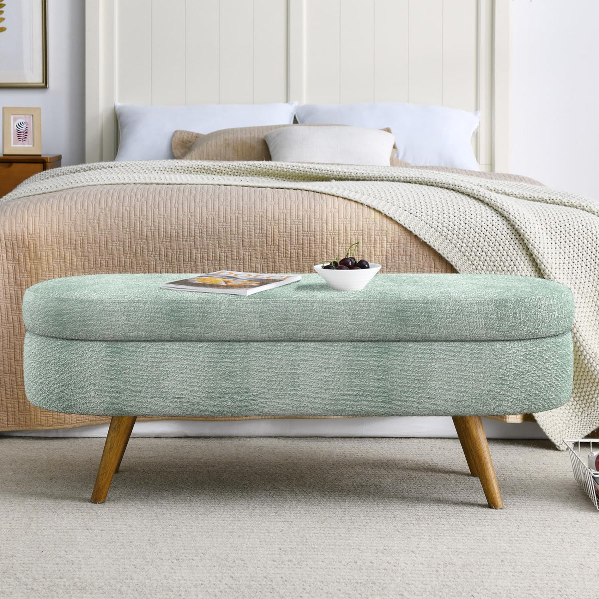 Oval Storage Bench with Rubber Wood Legs J61034