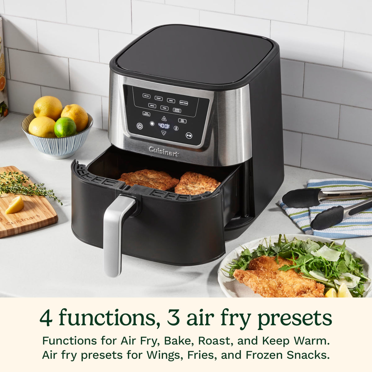 6-Quart Air Fryer with 4 Cooking Functions, Black & Stainless Steel A657446