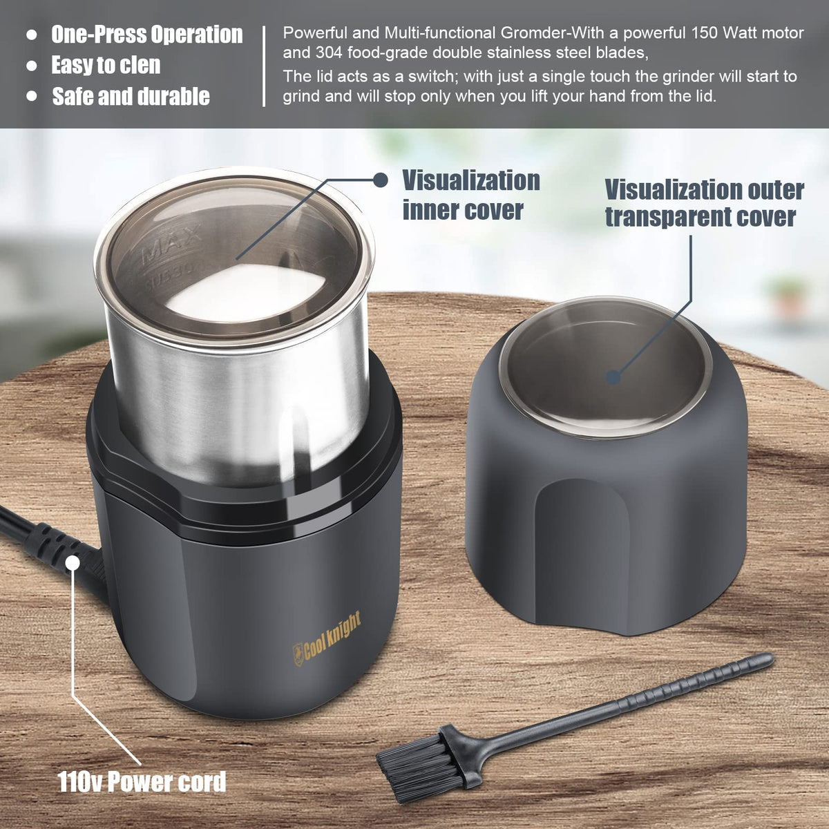 Electric Herb Grinder with Pollen Catcher 7.5" Grey A262327