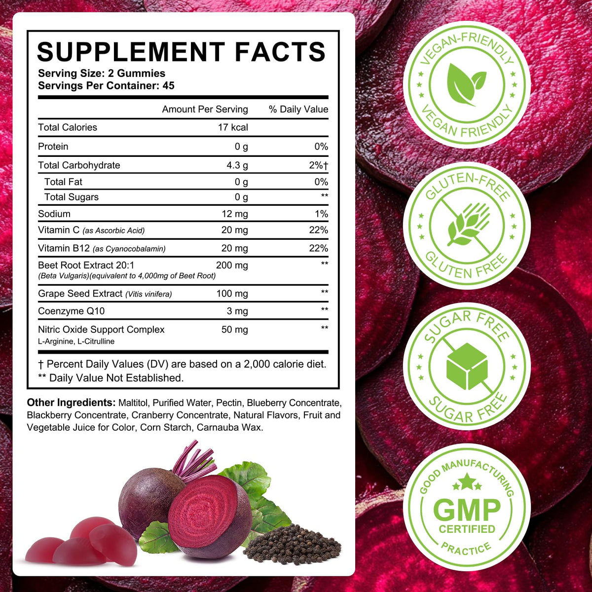 Beet Root Gummies with CoQ10 90 Soft Chews R7124