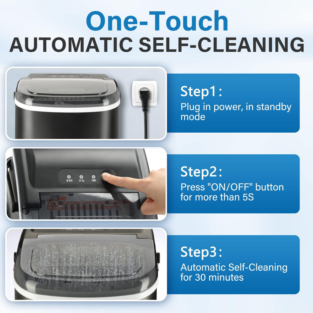 Countertop Ice Maker with Self-Cleaning, Ice Spoon and Basket, Black O585817