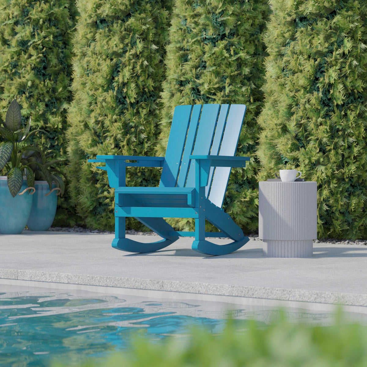 Blue Weather Resistant Poly Resin Adirondack Rocking Chair E49444