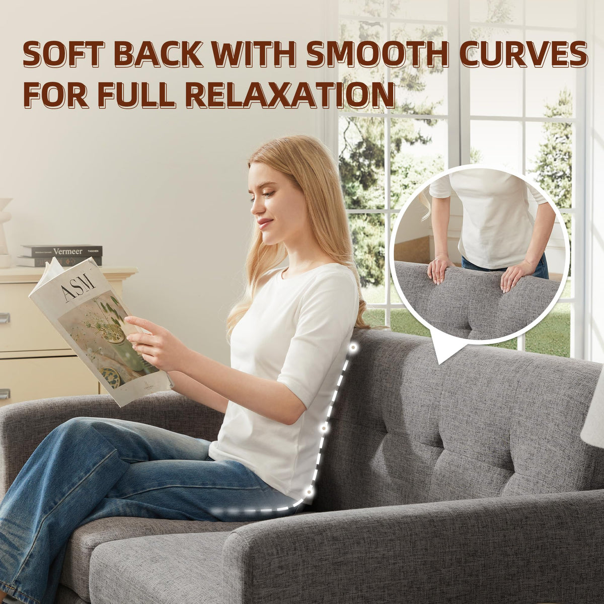 65.2" W Grey Button Tufted Loveseat Sofa P6957