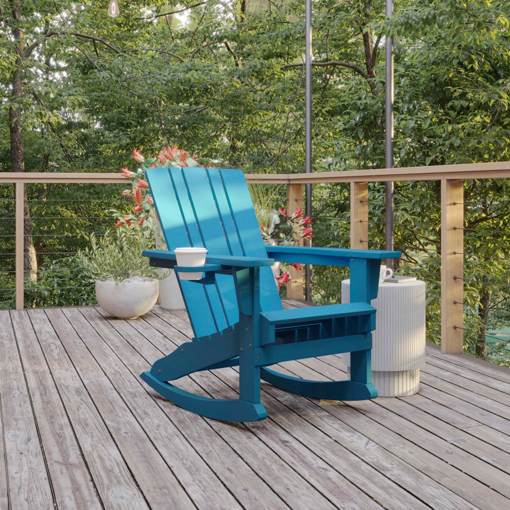 Blue Weather Resistant Poly Resin Adirondack Rocking Chair E49444