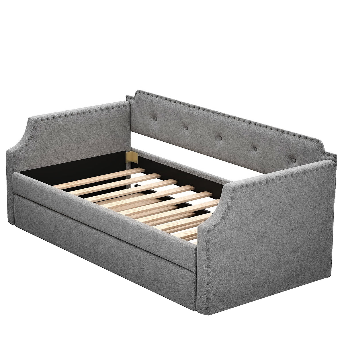 Twin Size Gray Linen Upholstered Daybed with Trundle G944659
