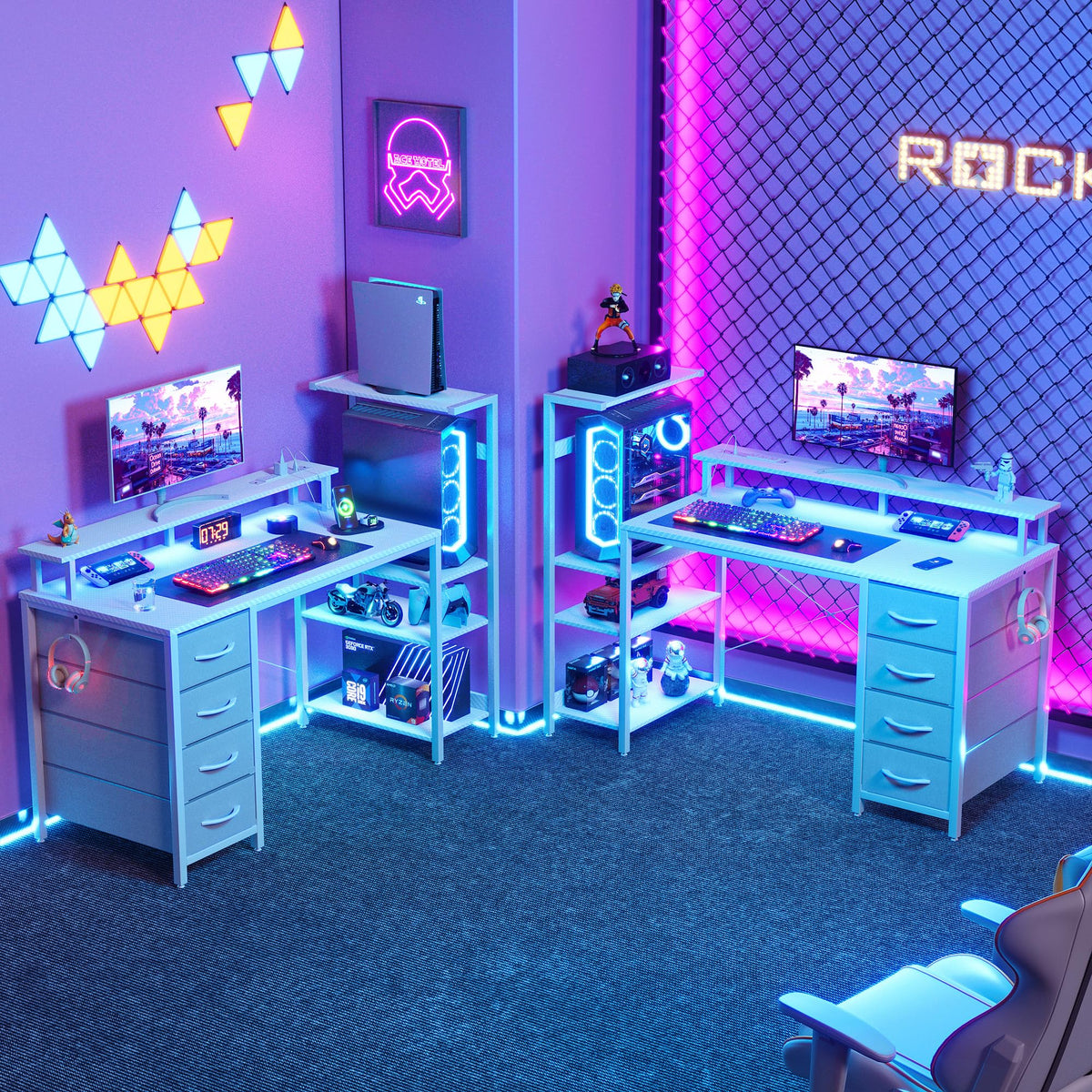 51 Inch White Gaming Desk with Drawers M55758